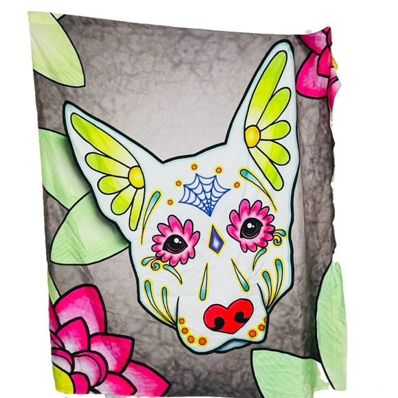 Day of the dead sugar skull puppy / Alebrijes shower curtain tapestry bright - Picture 1 of 4